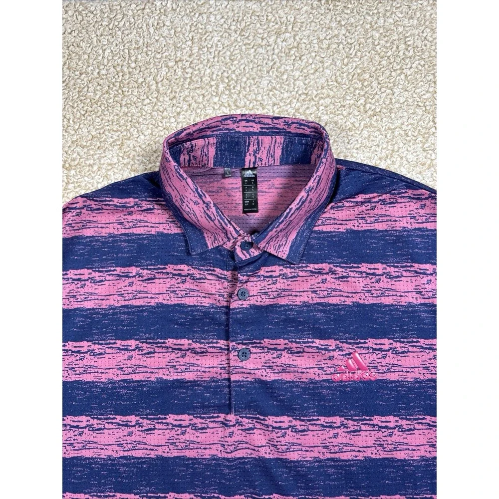 Adidas Golf Polo Shirt Mens Small Short Sleeve Pink Blue Stripe Vinted Light